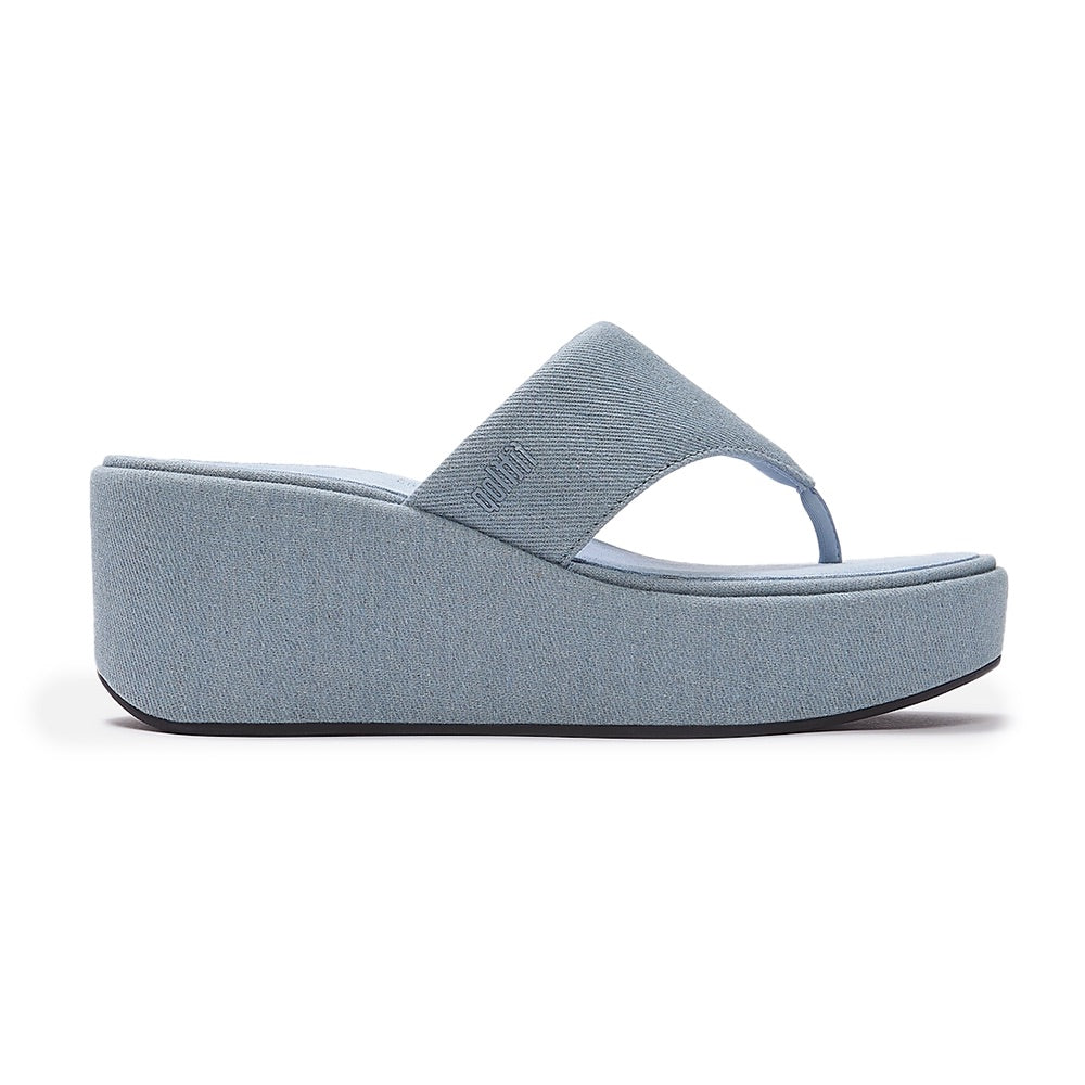 Platform Wedge Toe-Post Sandals (Light Denim) side