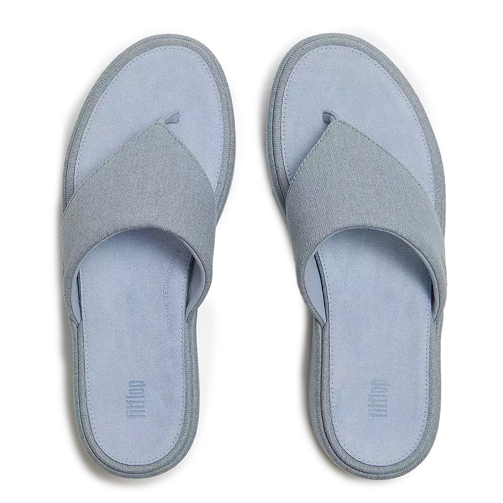 Platform Wedge Toe-Post Sandals (Light Denim) top