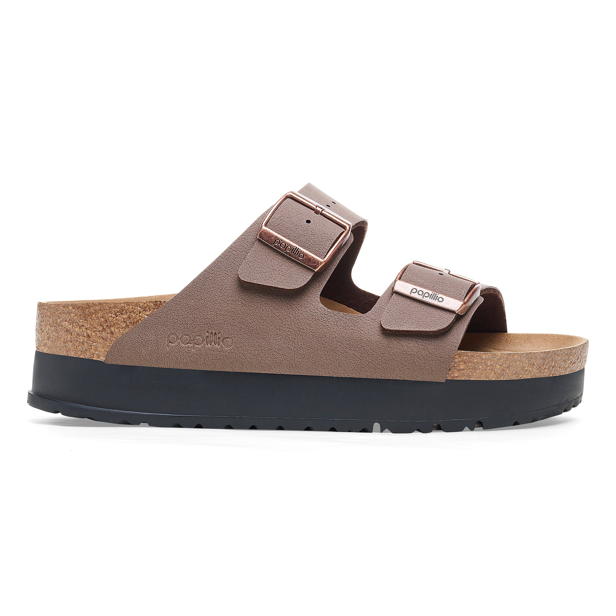 Birkenstock Vegan two-strap sandal with a platform sole in Mocha