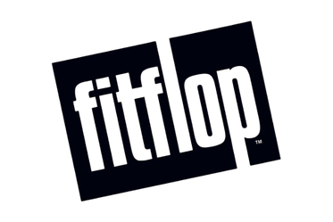 The logo for fitflop, featuring the brand name in white lowercase letters inside a tilted black square, set against a plain white background.