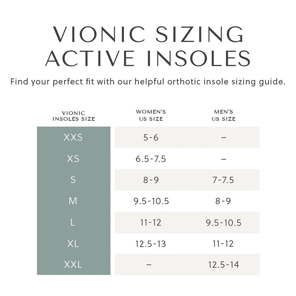 Active Insoles (Gray) size guide