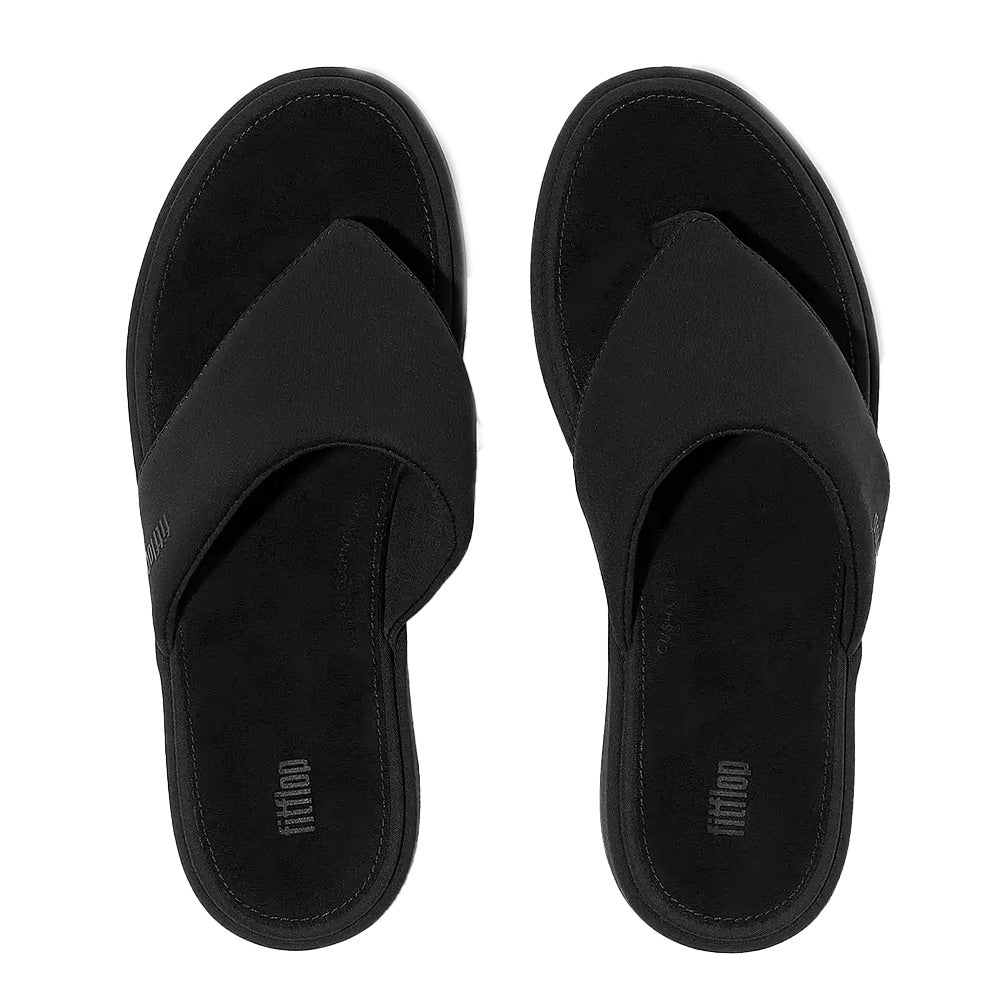 Platform Wedge Toe-Post Sandals (All Black) pair