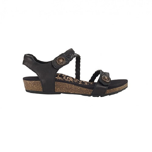 Braided quarter strap sandal in black.