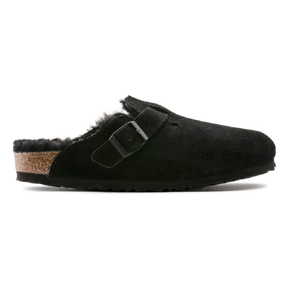 Birkenstock Boston backless clog with shearling lining in black.