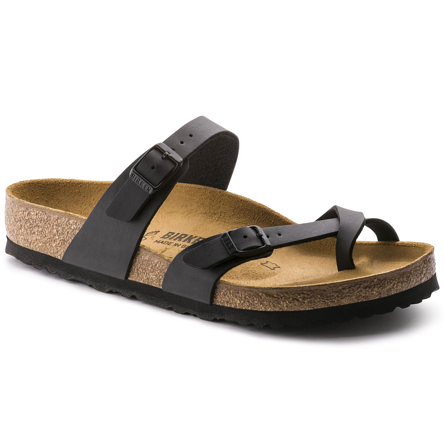 Birkenstock Mayari sandal with birk-flor straps in black.